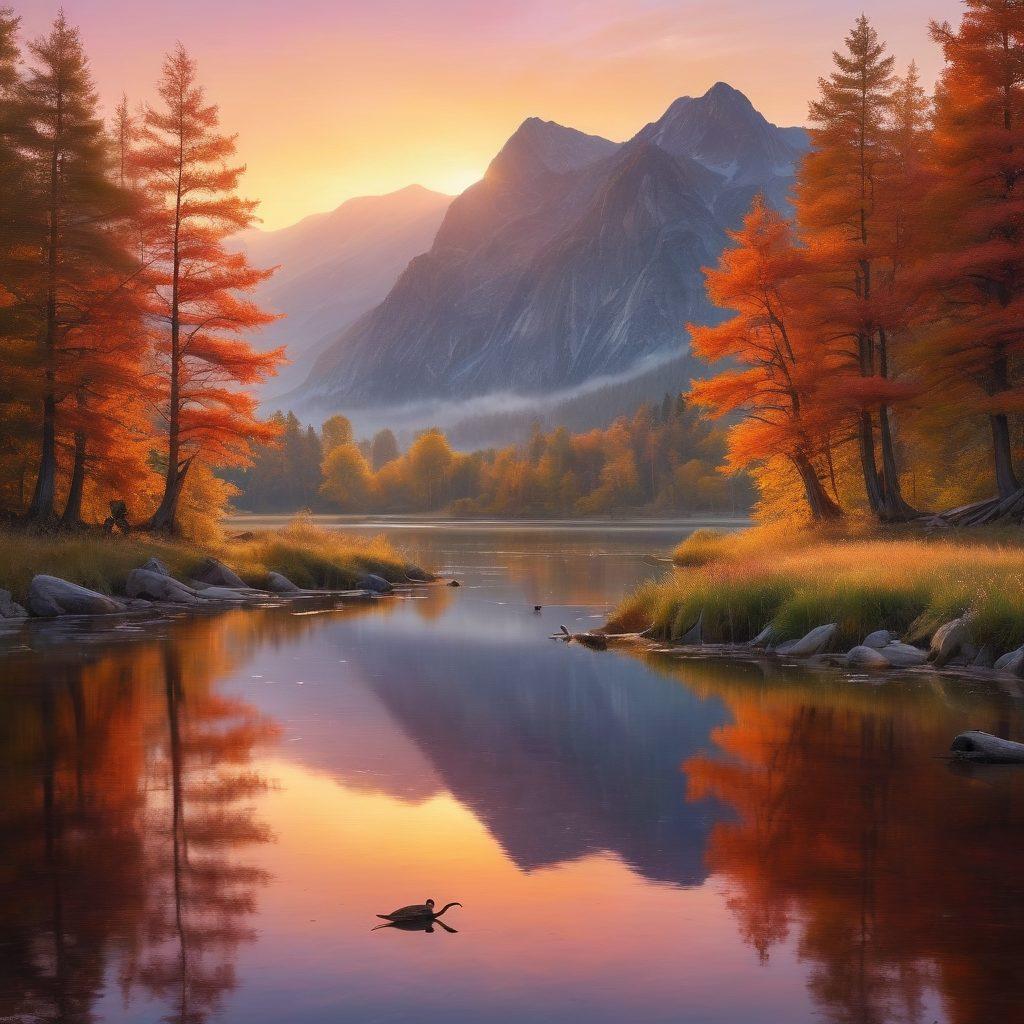 A captivating scene of a photographer in action, surrounded by a stunning natural landscape of mountains and lakes, perfect golden hour lighting, showcasing the joy of capturing stunning images with a camera, vibrant colors reflecting off the water, hints of beautiful wildlife in the background. super-realistic. vibrant colors.